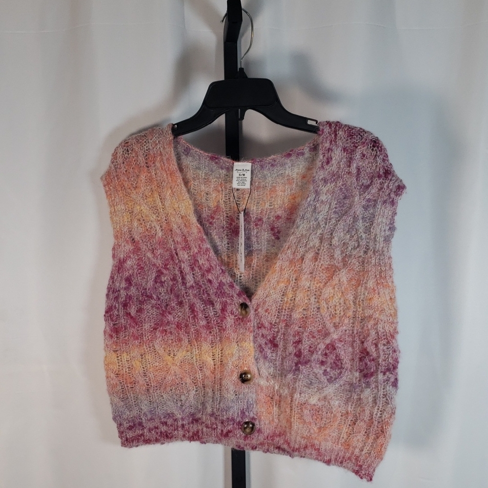 Anna & Ava Pastel Multicolor Knit Button-Front Cropped Sweater Vest SZ S/M - NWT